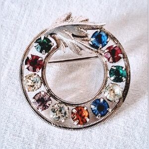 Vintage DCE of Curtis Sterling 925 Circle Brooch - Multicolor Gemstones 1960s